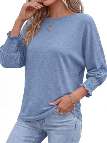 BTFBM Womens Tops Dressy Casual Summer T Shirts 2026 Crewneck 3/4 Sleeve Beach Vacation Loose Tunic Spring Work Blouse view 5