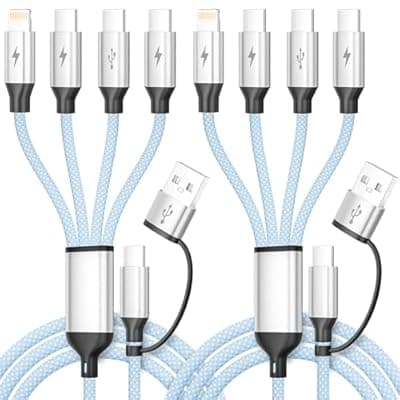 Jogrytece Upgrade 4 in 2 Multi Charging Cable, USB C Cable with 3 X Type-C/IP, Travel Holiday Essentials Phone Charger Cord for iPhone 17/16/15/14, Galaxy, Android (2Pack 5FT)