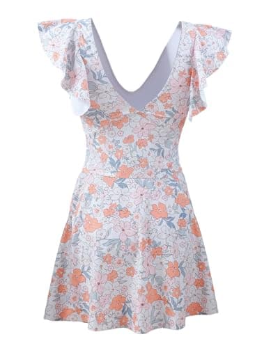 MFAVIP Women One Piece Swim Dress Tummy Control Swimsuits V Neck Ruffle Bathing Suit Cutout Sexy Wrap Side Tie with Skirt view 6