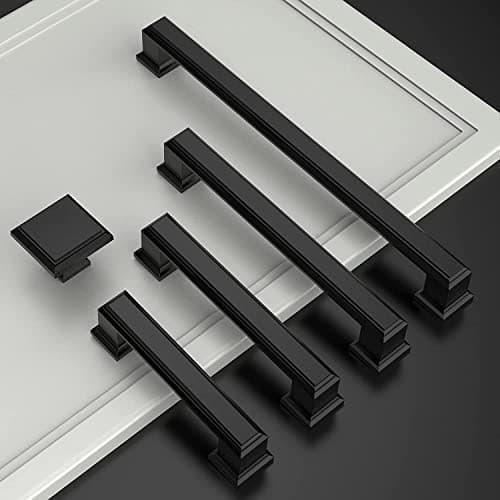 Amerdeco 10 Pack Matte Black 5 Inch(128mm) Hole Centers Kitchen Cabinet Pulls Cabinet Hardware Kitchen Handles for Cabinets Cupboard Handles Drawer Pulls view 4