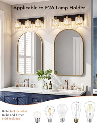 VOLISUN 3-Light Crystal Bathroom Vanity Light Fixtures, Black and Gold view 4
