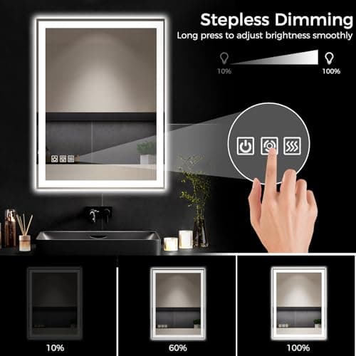 24"X32" LED Bathroom Vanity Mirror with Lights, Anti-Fog, Dimmable, Lighted Bathroom Mirror for Wall, Memory Function, Tempered Glass, Shatter-Proof, Backlit & Front Lit view 5