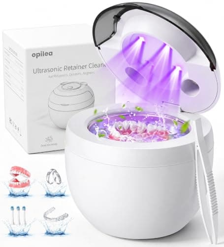opilea Ultrasonic Retainer Cleaner Machine, 45kHz Deep Gentle Dental Cleaning Pod with 304 Stainless Steel Tank, 4 Cleaning Modes for Aligners — image 1