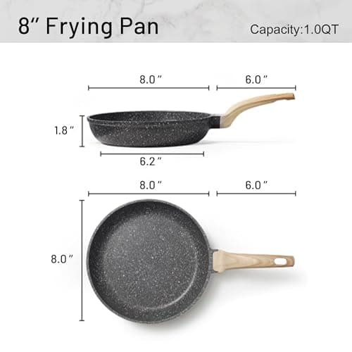CAROTE Nonstick Frying Pan Skillet,Non Stick Granite Fry Pan Egg Pan Omelet Pans, Stone Cookware Chef's Pan, PFOA Free,Induction Compatible(Classic Granite, 8-Inch) view 3