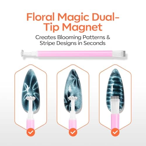 modelones Cat Eye Magnet Set, Heart Nail Art Tool Strong Magnetic Pen Double Head Round Magnets Stick Wand Diverse French Moon Floral Circle Cateye Effect DIY Professional Manicure Gift for Women view 4