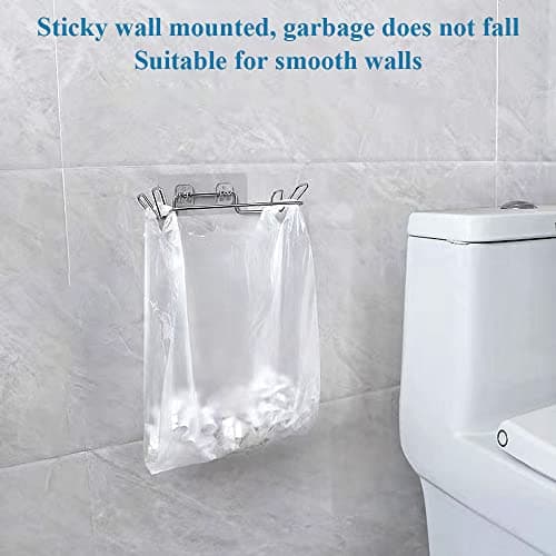 Trash Bag Holder for Cabinet Doors & Cupboards, Wall Mount Garbage Bag Holder with Adhesive Base Sticker Stainless Steel Under Sink Bag Holder Plastic Bag Holder for Kitchen Trash Can Bag Holder view 7