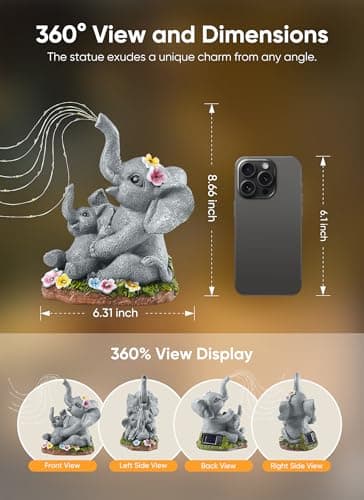 Brightown Solar-Elephant-Garden-Decor-Statue with Succulent & Watering LED Lights, Waterproof Outdoor Decor for Patio, Lawn, Balcony & Yard Decorations Outdoor, Unique Mothers Day Gifts for Mom Women view 4