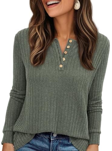 PRETTYGARDEN Women's Long Sleeve Henley Shirts 2026 Spring Casual Ribbed Tunic Tops Lightweight Sweaters Fashion Clothing — image 1