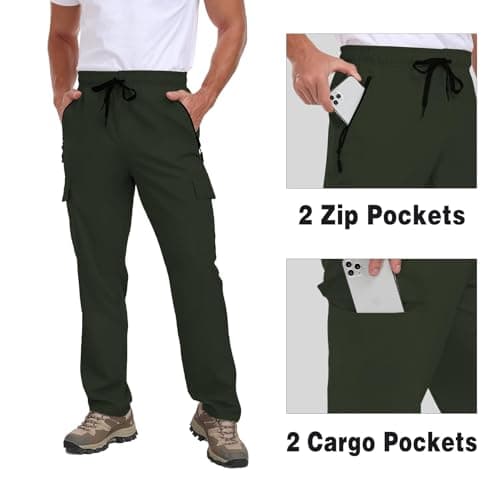 Men's Hiking Pants UPF 50+ Cargo Quick Dry Water Resistant Elastic Waist Zip Pockets Travel Work Lightweight Running view 5