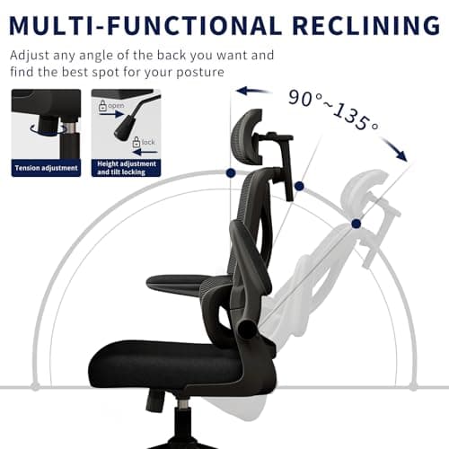 Ergonomic Office Chair - Desk Chair with Adjustable Headrest Lumbar Support Computer Chair - Mesh Comfy Chair with Flip-up Armrests - Gaming Chairs for Adults Home Office 330 LBS (White+Black) view 4