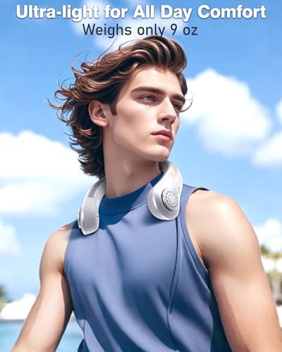 EYERZ Portable Neck Fan - Rechargeable Personal Fan with Neck Support, 5-Speed Quiet Lightweight Long Lasting Neck Fan, Fathers Day, Mothers Day Gifts, Full Surround Cooling for Travel, Hot Flashes view 6