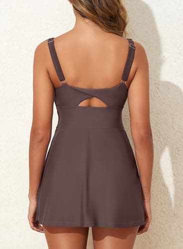 Aleumdr One Piece Swimdress Swimsuit for Women Tummy Control Split Swim Dress Skirt Bathing Suit with Pockets view 2