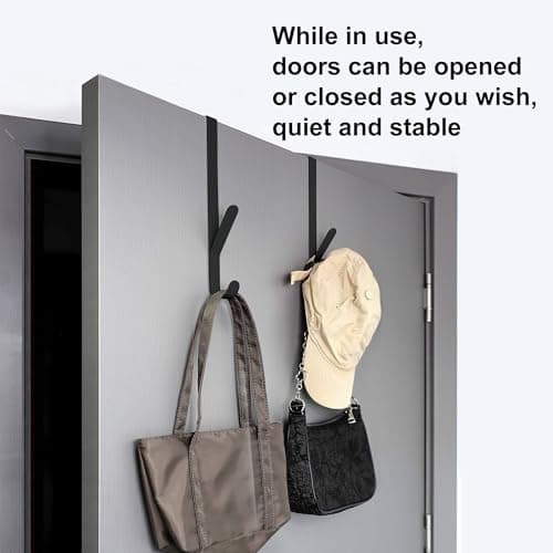 OIM OMIIOMIO Over The Door Double Hanger Hooks, Metal Twin Hooks Organizer for Hanging Coats, Hats, Robes, Towels - Black - Set of 4 view 4