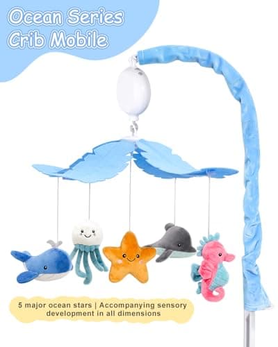 FEISIKE Baby Crib Mobile with 35 Lullabies, 3 Modes Rotation & Music, Adjustable Volume, Nursery Decor for Boys and Girls (Ocean Theme) view 3