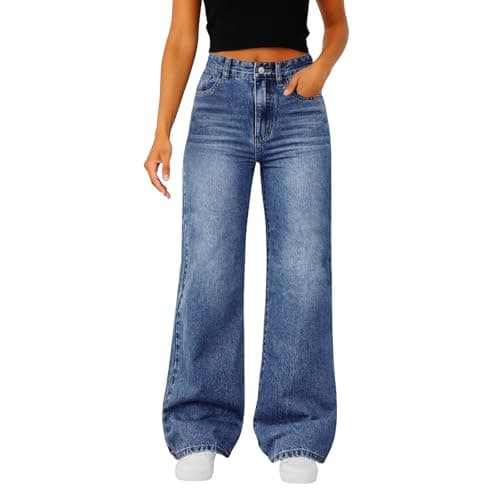 Slakkenreis Woman Wide Leg Jeans High Waisted Baggy Jeans Boyfriend Jean Elastic Waist Stretchy Jean Straight Leg Denim Pants — image 1