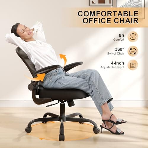 Office Chair, Ergonomic Desk Chairs 330LBS Capacity High Back Mesh Computer Chair with Flip-up Armrests, Comfy Work Chair with Adjustable Lumbar Support, Rolling Chair view 4