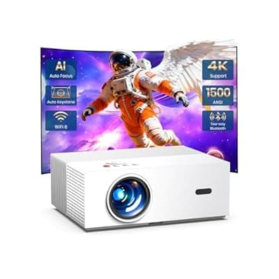 [Auto Focus & High Brightness] Outdoor Projector with WiFi and Bluetooth, Native 1080P Movie Projector, 4K Support, 1500ANSI Auto Keystone, Projector Compatible with iOS/Android/Tv Stick
