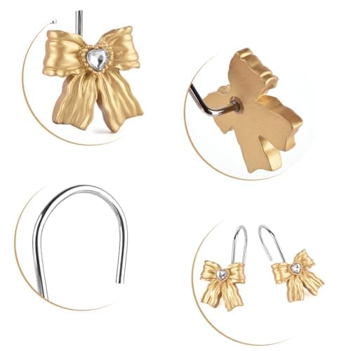 12PCS Shower Curtain Hooks Rings,Gold Bow Resin Curtain Hooks Shower Rings for Bathroom Baby Room Nursery Art Decors view 5