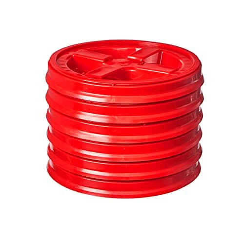 Gamma Seal Lids for 3.5, 5, 6 and 7 Gallon Buckets – Pack of 6 Red Gamma Lids – Food Grade BPA Free Reusable Lids, Made in USA view 1