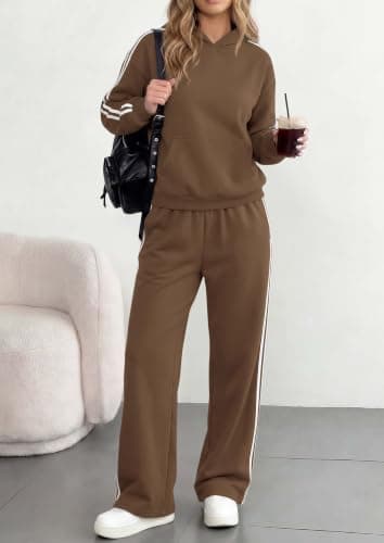 PRETTYGARDEN Womens Striped Sweatsuits 2 Piece Outfits Matching Lounge Sets view 2