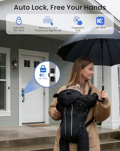 TEEHO TE012W-H WiFi Keypad Door Lock with Handle Set, Fingerprint Smart Locks, Front Door Keyless Entry, APP Remote & Voice Control, Digital Deadbolt with 2 Keys, Auto-Lock, Easy Install, Matte Black view 6