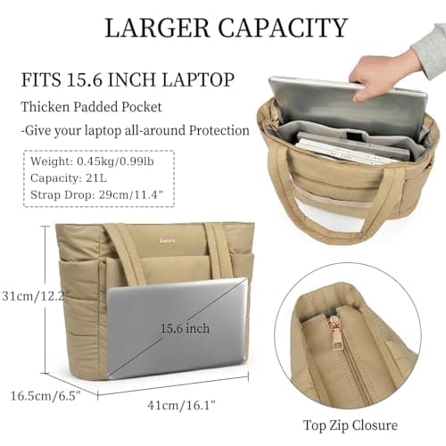 Eslcorri Large Puffer Tote Bag for Women, 21L Quilted Carry-On Purse with Luggage Sleeve, Padded Work Handbag for Travel, Gym view 6