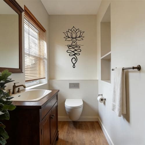 JBCHUCI Lotus Flower Wall Decor - 23.7”x12.6” Black Metal Yoga Meditation Wall Art, Boho Zen Sculpture for Home Living Room, Bedroom, Office, Spiritual Gift & Mindfulness Decor for Yoga Lovers view 4