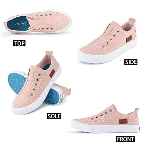 JENN ARDOR Womens Slip On Fashion Sneakers No Laces Comfortable Casual Low Canvas Sneakers Flats Walking Shoes view 3