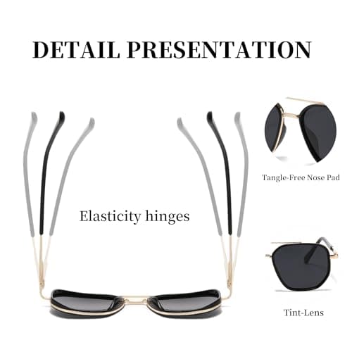 BOBUXLIIN Square Tangle Free Retro Aviator Sunglasses for Women Trendy Womens Sunglasses Polarized UV Protection Metal Frame view 5