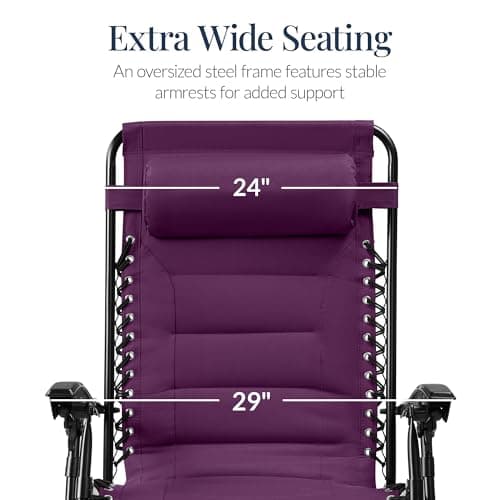 Best Choice Products Oversized Padded Zero Gravity Chair, Folding Outdoor Patio Recliner, XL Anti Gravity Lounger for Backyard w/Headrest, Cup Holder, Side Tray, Polyester Mesh - Amethyst Purple view 3