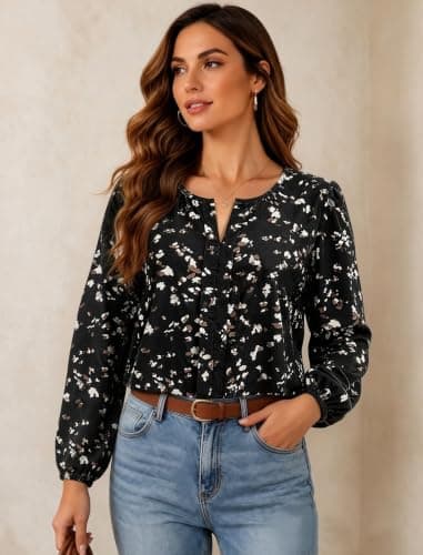 Womens Tops Long Sleeve V Neck Shirts Dressy Casual Blouses view 5