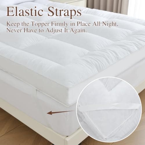 WhatsBedding 3 in Goose Feather Bed Mattress Topper,100% Cotton Fabric | 2000gsm Filled for ultimate softness, Breathable & noiseless, Anti-slip,Handmade Box-stitch, Multiple Application view 5
