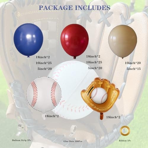 Baseball Balloon Garland Arch Kit, Navy Blue Red Nude Balloon Arch with Baseball Glove Foil Balloons for Sports Theme Birthday Party Decorations view 2