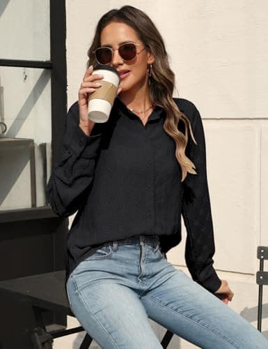 CiCiBird Womens Dressy Casual Lace Blouse Long Sleeve Button Down Shirts Eyelet Summer Tops view 5