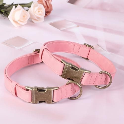 Jumpress Soft Leather Dog Collar for Small Medium Large Dogs, Heavy Duty Dog Collar Leather with Quick Release Metal Buckle, Durable & Adjustable for Large Dogs Walking (Pink, L) view 4