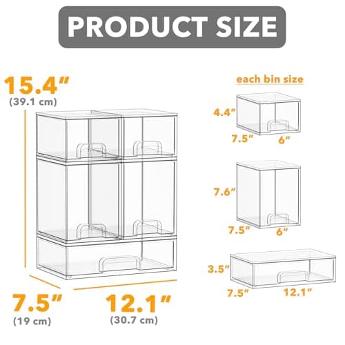 SpaceAid Bottle Storage Organizer Baby - Acrylic Bottles Station Organizer Container, Stackable Clear Drawers for Countertop, Vanity, Bathroom, Cabinet, Pantry Organization, 5 Pack, 2S2M1L, 15.4"H view 2