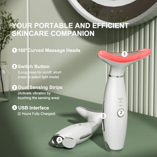 Red Light Therapy for Face, LED Face Massager Tool with Vibraion, Porable Facial Massager for Skin Care at Home, Wrinkle Reducer Face Sculpting Tool，Micro-current Facial Beauty Device(Model AM-810W) view 5