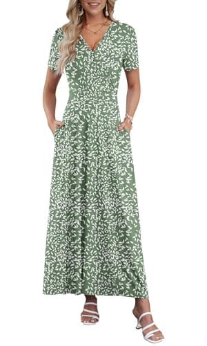 AUSELILY Maxi Dresses for Women Ankle Length Floral Print Beach Long Flowy Dress with Pockets view 1
