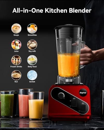 Blender 1200W, Professional Countertop Blender with 8-Blade Stainless Steel Blade for Quickly Crushing Ice, Fruit, Red view 5