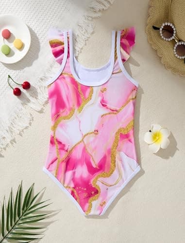 Kdwdvbn Girls Swimsuit One Piece Ruffle Sleeve Cut Out Cute Bathing Suit Summer Beach Swimwear 4-12Y view 3