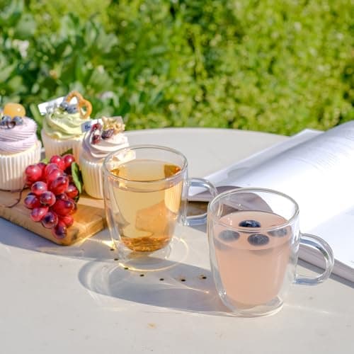 Wlasss Double Wall Insulated Glass Coffee Mugs set of 4-13 oz Clear Hand Blown Glass Coffee Cups with Handle for Cappuccino, Latte,Espresso,Tea Bags,Americano,Beverages, Gifts for Christmas view 5