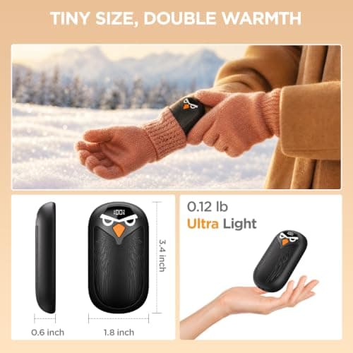 Hand Warmers Rechargeable 2 Pack with LED Display, 4 Heat Settings & Fast Heating, Portable Electric Hand Warmers for Camping Hunting Commuting, for Men Women view 2