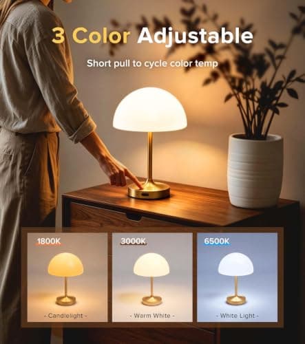 Shower Lamp Rechargeable Waterproof Lamp, Cordless Table Lamp for Bathroom | Battery Powered IP54 Shower Lamp for Inside Shower 3 Color Modes, Stepless Dimming and Memory (Gold) view 3