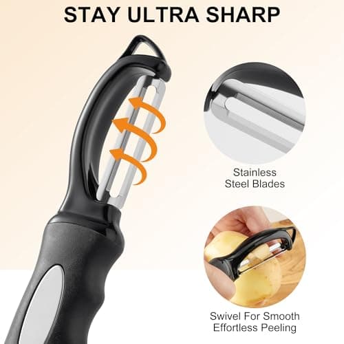 Premium Swivel Vegetable Peeler, Soft Grip Handle and Ultra Sharp Stainless Steel Blades - Perfect Kitchen Peeler For Veggie, Fruit, Potato, Carrot, Apple - Black - Set of 2 view 4