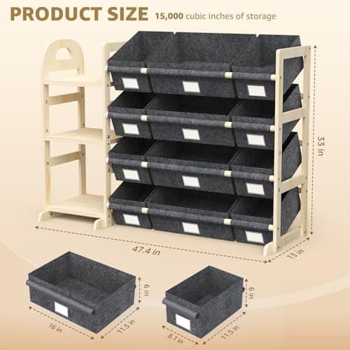 HONGDDY Toy Storage Organizer with 3 Shelves and 12 Bins, Bookshelf/Bookcase, Kids Bin Shelf, Toys Box for Playroom Organization for Bedroom & Room view 2