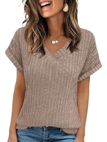 ANRABESS Women Tops Summer Sweaters Short Sleeve V Neck Shirts 2026 Spring Fashion Dressy Casual Business Tunic Blouses view 1