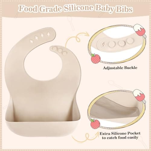 Silicone Baby Feeding Set 10 Pcs Baby Led Weaning Supplies Suction Bowl Divided Plate Baby Bibs Fruit Feeder Baby Spoons Forks Sippy Cup Toddler Utensil Sets Baby Essentials for Newborn Gift view 7