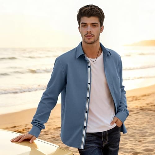 Men’s Casual Untucked Button Down Shirt Long Sleeve Stylish Business Casual Dress Shirts for Men view 3