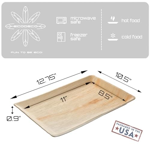 ECODECO Palm Leaf Compostable Plates - 25 pcs - 13 x 10.5 inch Tray - Disposable Eco Friendly Like Bamboo Party Plates view 2