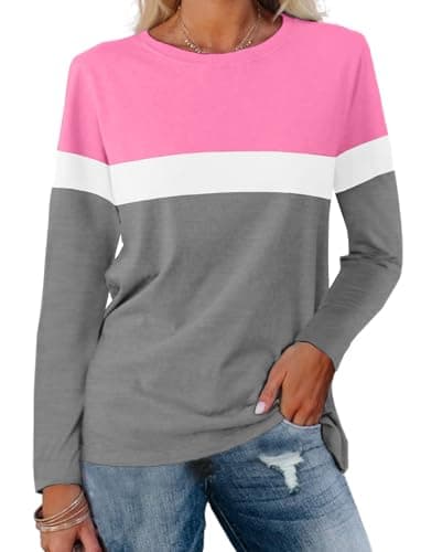 Jeqeocafy Women's Color Block Tunics Tops Crewneck Long Sleeve Shirts Casual Pullover Loose Fit T-Shirt — image 1